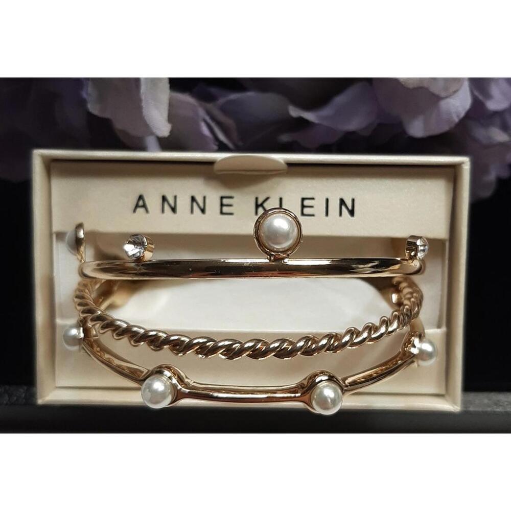 NEW Anne Klein 3 Pc Goldtone & Pearl Bracelet Boxed Set